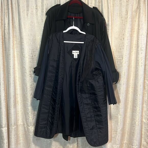 John Weitz Women's Double Breasted Removable Insulation Black Trench Coat Sz 14 - Picture 2 of 9